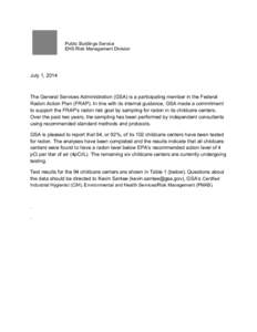 Public Buildings Service EHS Risk Management Division July 1, 2014  The General Services Administration (GSA) is a participating member in the Federal