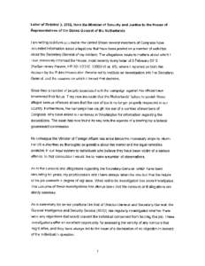 Letter of October 3, 2012, from the Minister of Security and Justice to the House of Representatives of the States General of the Netherlands I am writing to inform you that in the United States several members of Congre