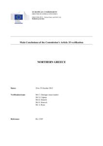 EUROPEAN COMMISSION DIRECTORATE-GENERAL FOR ENERGY DIRECTORATE D - Nuclear Safety and Fuel Cycle Radiation protection  Main Conclusions of the Commission’s Article 35 verification