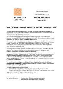 [removed] http://www.privacy.org.au MEDIA RELEASE 21 March 2014