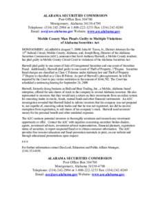 ALABAMA SECURITIES COMMISSION Post Office Box[removed]Montgomery, Alabama[removed]Telephone: ([removed]or[removed]Fax: ([removed]Email: [removed] Website: www.asc.alabama.gov Mobile County Ma