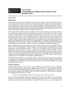 Issue Brief Accountability for Implementing Security Council Resolution 1325 OCTOBERBackground