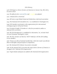 FFA History 1928: FFA began as Future Farmers of American in Kansas City, MO with a livestock contest 1929: The official colors national blue and corn gold are adopted. 1929: Chinook FFA is chartered 1934: All states exc