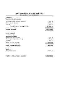 Meryton Literary Society, Inc Balance Sheet as ofASSETS: Cash and Bank Accounts: Arvest Non-Profit Business Checking