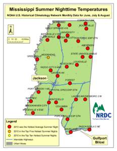 Mississippi Summer Nighttime Temperatures  NOAA U.S. Historical Climatology Network Monthly Data for June, July & August CORINTH 7 SW  HERNANDO