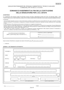 GRADUATORIE PERMANENTI DEL PERSONALE AMMINISTRATIVO, TECNICO E AUSILIARIO AI SENSI DELL’ART. 554 DEL D.L.VOAVVERTENZA  Modello B1