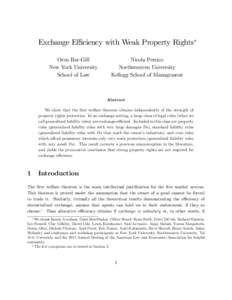 Exchange E¢ ciency with Weak Property Rights Oren Bar-Gill New York University School of Law  Nicola Persico
