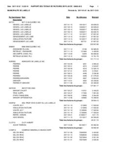 Date:29:16  RAPPORT DES TOTAUX DE FACTURES DE PLUS DE $ MUNICIPALITE DE LABELLE