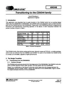AN248 Transitioning to the CS4344 family David Olivenbaum Applications Engineer  1. Introduction