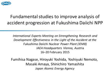Fundamental studies to improve analysis of accident progression at Fukushima Daiichi NPP International Experts Meeting on Strengthening Research and Development Effectiveness in the Light of the Accident at the Fukushima