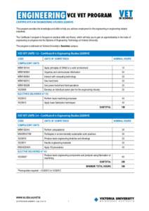 CERTIFICATE II IN ENGINEERING STUDIES 22209VIC This program provides the knowledge and skills to help you achieve employment in the engineering or engineering related industries. The Certificate II program is focused on 