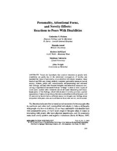 Personality, Attentional Focus, and Novelty Effects: Reactions to Peers With Disabilities Catherine S. Fichten Dawson College and Sir Mortimer B. Davis - Jewish General Hospital