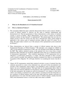 Committee for the Coordination of Statistical Activities Second session Geneva, 8-10 September 2003 Item 4 of the provisional agenda  SA