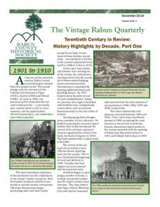 December 2014 Volume 8/No. 4 The Vintage Rabun Quarterly Twentieth Century in Review: History Highlights by Decade, Part One