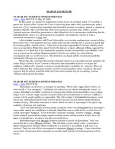 SEARCH AND SEIZURE SEARCH AND SEIZURE/CONSENT/MIRANDA State v. Pitts, 2009 VT 51. May 22, 2009 In this appeal of a denial of a suppression motion based on an illegal search of Yosef Pitts’s person and Sequoya Pitts’s