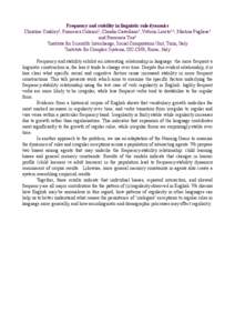 Frequency and stability in linguistic rule dynamics Christine Cuskley1, Francesca Colaiori2, Claudio Castellano2, Vittorio Loreto1,2, Martina Pugliese2 and Francesca Tria1 1Institute for Scientific Interchange, Social Co