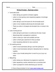 Situational Business Letters Writing Prompts