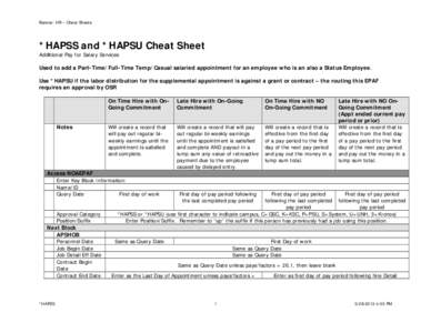 Banner: HR – Cheat Sheets  *HAPSS and *HAPSU Cheat Sheet Additional Pay for Salary Services  Used to add a Part-Time/Full-Time Temp/Casual salaried appointment for an employee who is an also a Status Employee.