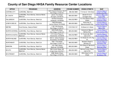 County of San Diego HHSA Family Resource Center Locations OFFICE PROGRAMS  CENTRE CITY