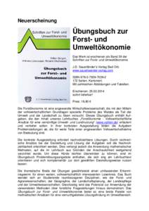 Neuerscheinung  Übungsbuch zur Forst- und Umweltökonomie Das Werk ist erschienen als Band 39 der