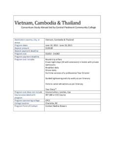 Vietnam, Cambodia & Thailand Consortium Study Abroad led by Central Piedmont Community College Destination country, city, or venue Program dates