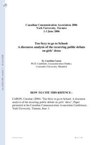 Canadian Communication Association 2006 York University, Toronto 1-3 June 2006 sic_00331490, version[removed]Oct 2008