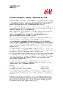 Information from the 2013 AGM
               Information from the 2013 AGM