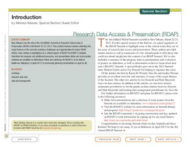 Special Section  Introduction Bulletin of the American Society for Information Science and Technology – June/July 2012 – Volume 38, Number 5