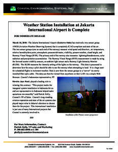 Coastal Environmental Systems, Inc.  Monitor Your World Weather Station Installation at Jakarta International Airport is Complete