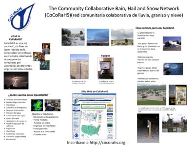 The Community Collaborative Rain, Hail and Snow Network (CoCoRaHS)(red comunitaria colaborativa de lluvia, granizo y nieve) Cinco razones para usar CocoRaHS La precipitación es importante y muy variable