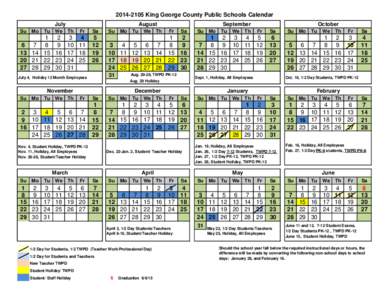 [removed]King George County Public Schools Calendar July Su