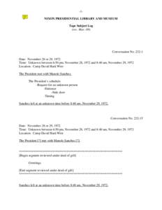 -1NIXON PRESIDENTIAL LIBRARY AND MUSEUM Tape Subject Log (rev. Mar.-08) Conversation No[removed]Date: November 28 or 29, 1972