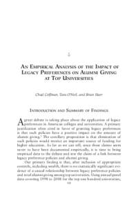 5  An Empirical Analysis of the Impact of Legacy Preferences on Alumni Giving at Top Universities Chad Coffman, Tara O’Neil, and Brian Starr