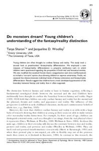 Do monsters dream? Young children's understanding of the fantasy/reality distinction