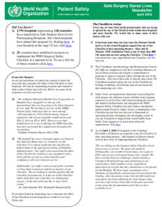 Safe Surgery Saves Lives Newsletter April 2010 The Checklist in Action  Did You Know?