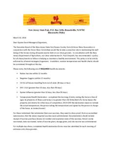 New Jersey State Fair, P.O. Box 2456, Branchville, NJ 0782  Biosecurity Policy  March 10, 2014  Dear Equine Event Managers/Organizers,  The Executive Board of the New Jersey State Fair/Sussex 