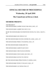 LEGISLATIVE COUNCIL ─ 28 AprilOFFICIAL RECORD OF PROCEEDINGS Wednesday, 28 April 2010