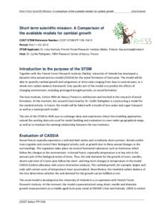 Short-Term Scientific Mission: A comparison of the available models for cambial growth  Liisa Kulmala Short term scientific mission: A Comparison of the available models for cambial growth