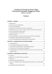 Conditions of Carriage by Charter Flight (International Passengers, Baggage and Cargo) － Effective 01 April,2015 – Contents