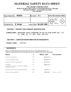 MATERIAL SAFETY DATA SHEET POLAROID CORPORATION OFFICE OF HEALTH, SAFETY, & ENVIRONMENTAL AFFAIRS 1265 MAIN STREET - WALTHAM, MA0879