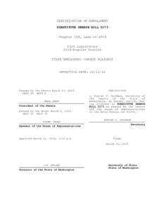 CERTIFICATION OF ENROLLMENT SUBSTITUTE SENATE BILL 5173 Chapter 168, Laws of 2014 63rd Legislature 2014 Regular Session STATE EMPLOYEES--UNPAID HOLIDAYS