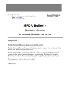 Resignation Bulletin #0415-M - Fidelity Retirement Services Company of Canada Limited