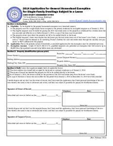 2014 Application for General Homestead Exemption for Single-Family Dwellings Subject to a Lease KANE COUNTY ASSESSMENT OFFICE 719 South Batavia Avenue, Building C Geneva, Illinois[removed]www.KaneCountyAssessments.org