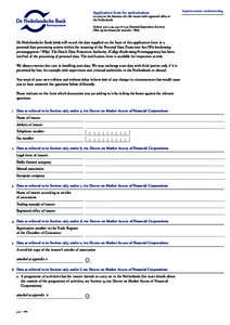 Application form for authorisation  to carry on the business of a life insurer with registered office in the Netherlands Sections 2:27, 2:29, 2:30 & 2:31, Financial Supervision Act (fsa) (Wet op het financieel toezicht /