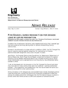 Dow Constantine King County Executive Department of Natural Resources and Parks  NEWS RELEASE