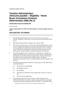 Australian Capital Territory  Taxation Administration (Amounts payable – Eligibility - Home Buyer Concession Scheme) Determination[removed]No 2)