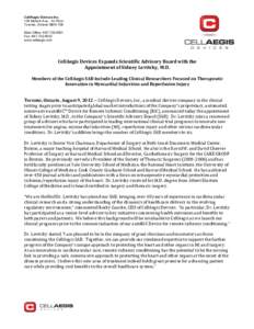 CellAegis Devices Inc. 139 Mulock Ave., 1st Floor Toronto, Ontario M6N 1G9 Main Office: [removed]Fax: [removed]www.cellaegis.com