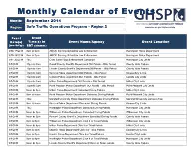 Monthly Calendar of Events Month: September[removed]Region: