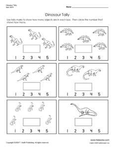 Dinosaur Tally Item 3879 Dinosaur Tally Use tally marks to show how many objects are in each box. Then circle the number that shows how many.
