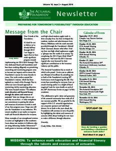 Volume 14, Issue 2 • August[removed]New sl etter PREPARING FOR TOMORROW’S POSSIBILITIES® THROUGH EDUCATION  Message from the Chair